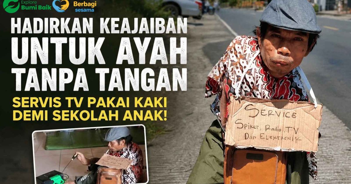 Pilu! Ayah Tanpa Tangan Servis TV Hanya Pakai Kaki